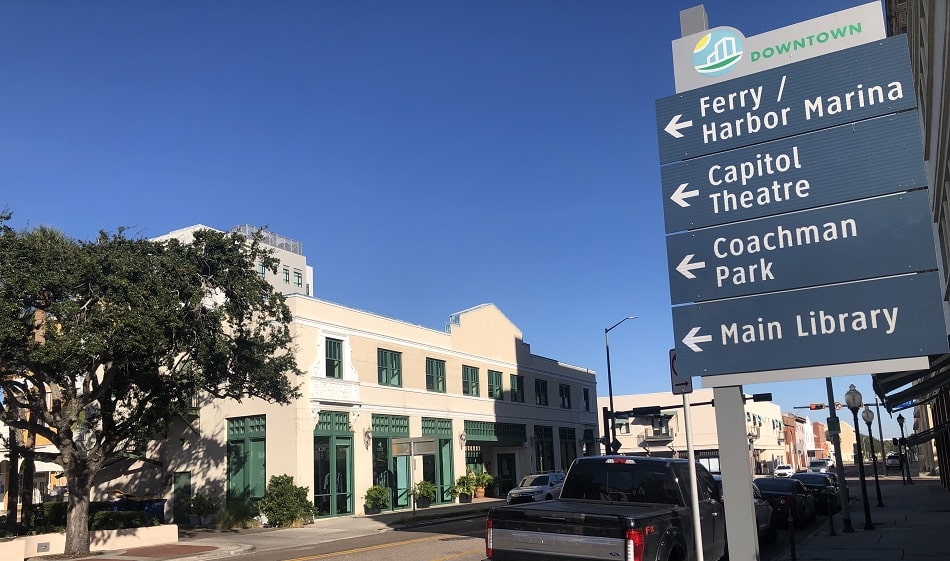 A view of downtown Clearwater, Florida, with its vibrant arts scene, shopping and dining, and historical landmarks